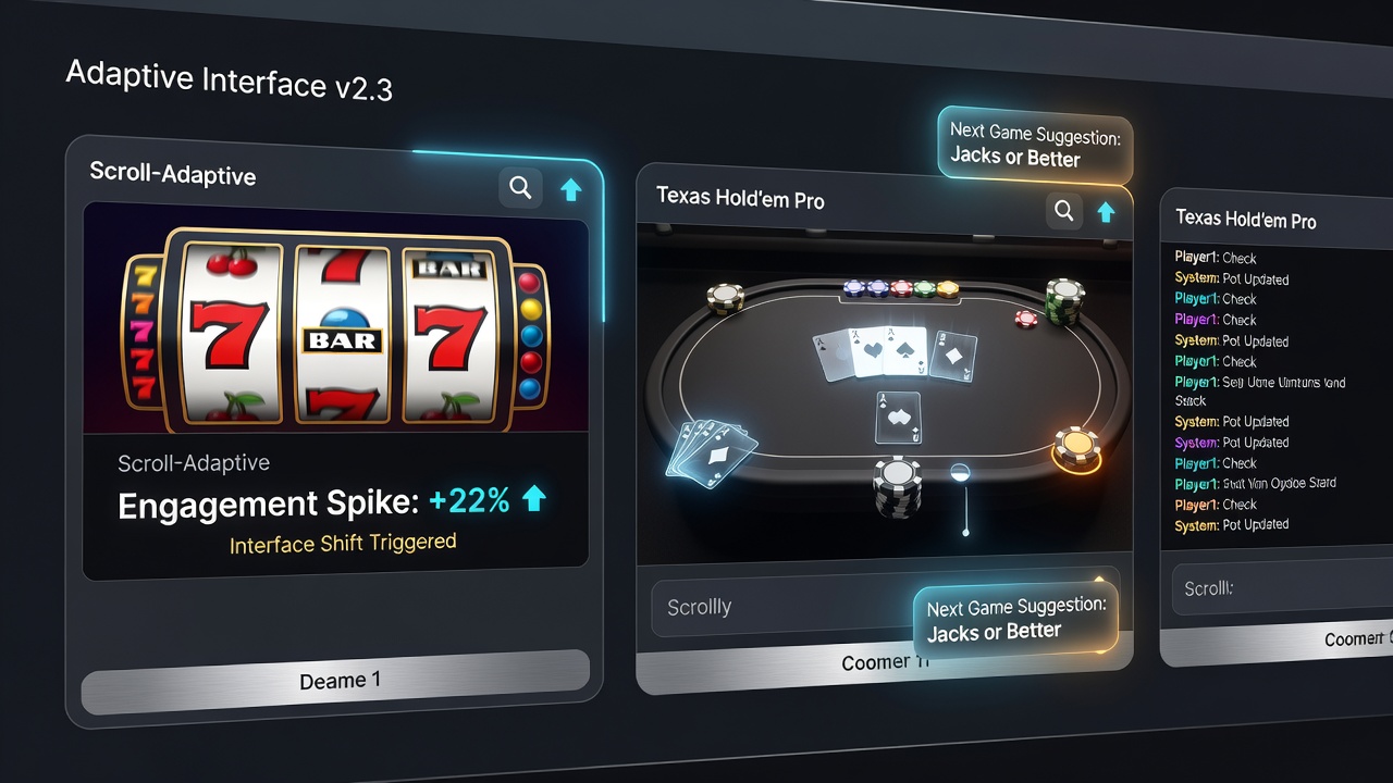 Adaptive interface responding to scroll patterns in online casino sessions featuring slots and poker