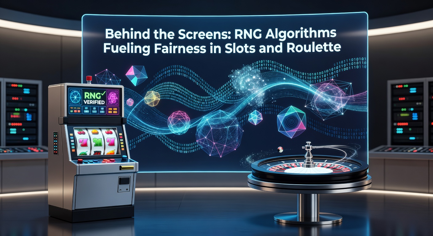Digital visualization of RNG algorithms generating random outcomes in slot machine reels and roulette wheel spins