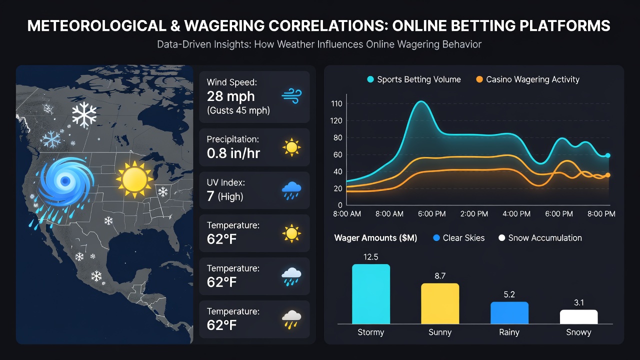 Interactive graphs displaying correlation coefficients between weather variables and betting volumes across sports and casino verticals