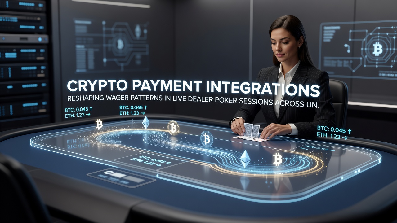 Live dealer managing poker chips alongside cryptocurrency transaction confirmations on screen