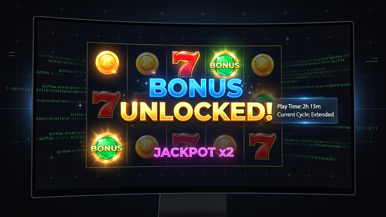 Slot machine bonus animation featuring cascading symbols and celebratory effects on a digital casino interface