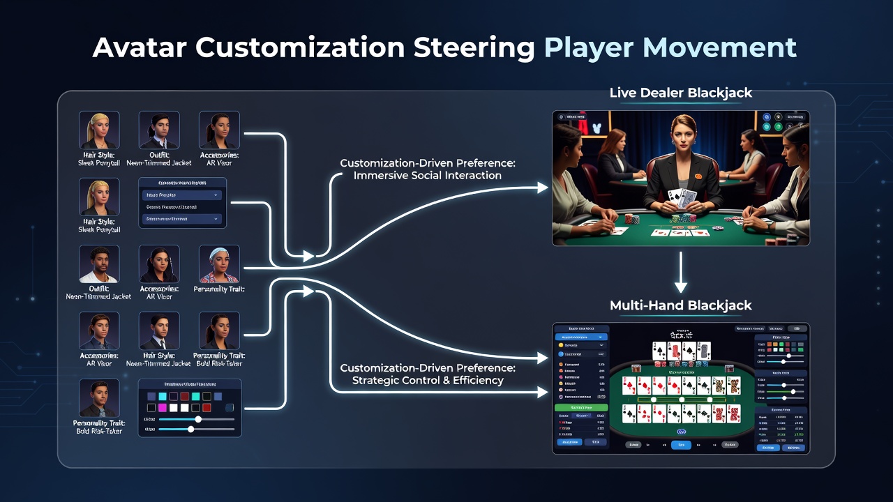 Comparison of avatar interfaces across live blackjack and multi-hand video poker games
