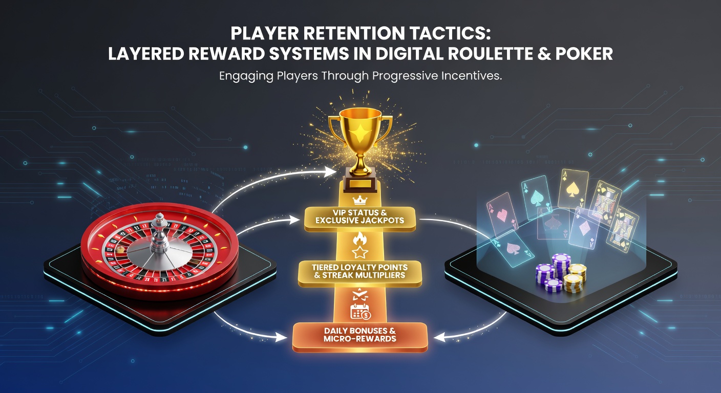 Digital roulette wheel and poker table interface showing layered reward progress bars and loyalty tiers