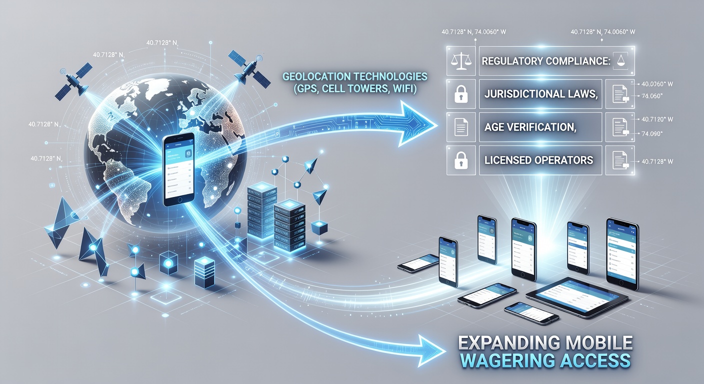 Geolocation mapping interface used by mobile wagering platforms to verify user locations against regulatory boundaries